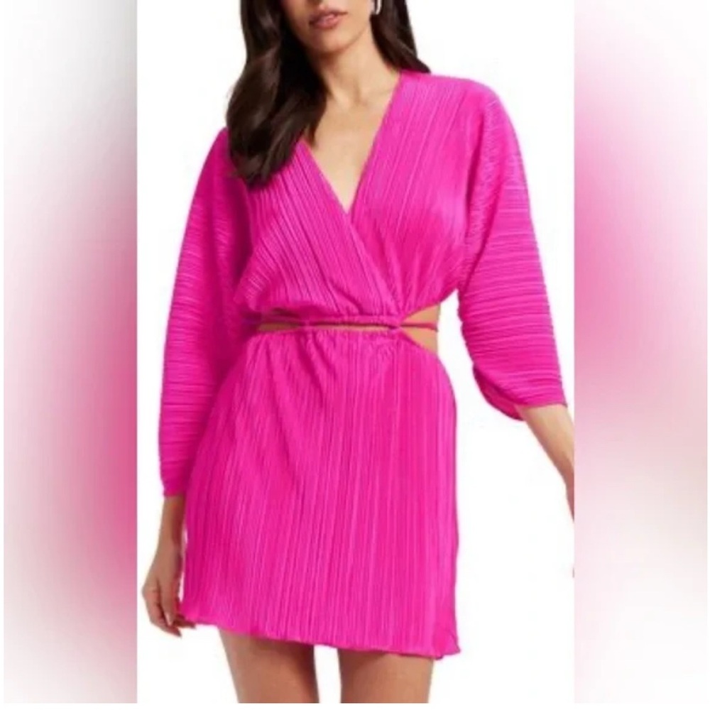 Always fits plisse’ mini dress in fuchsia